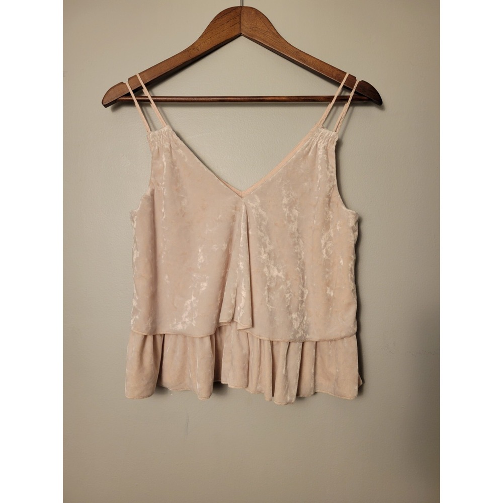 Aerie Womens Sleeveless Pink VNeck Crushed Velvet Pullover Tiered Tank Top XS -D